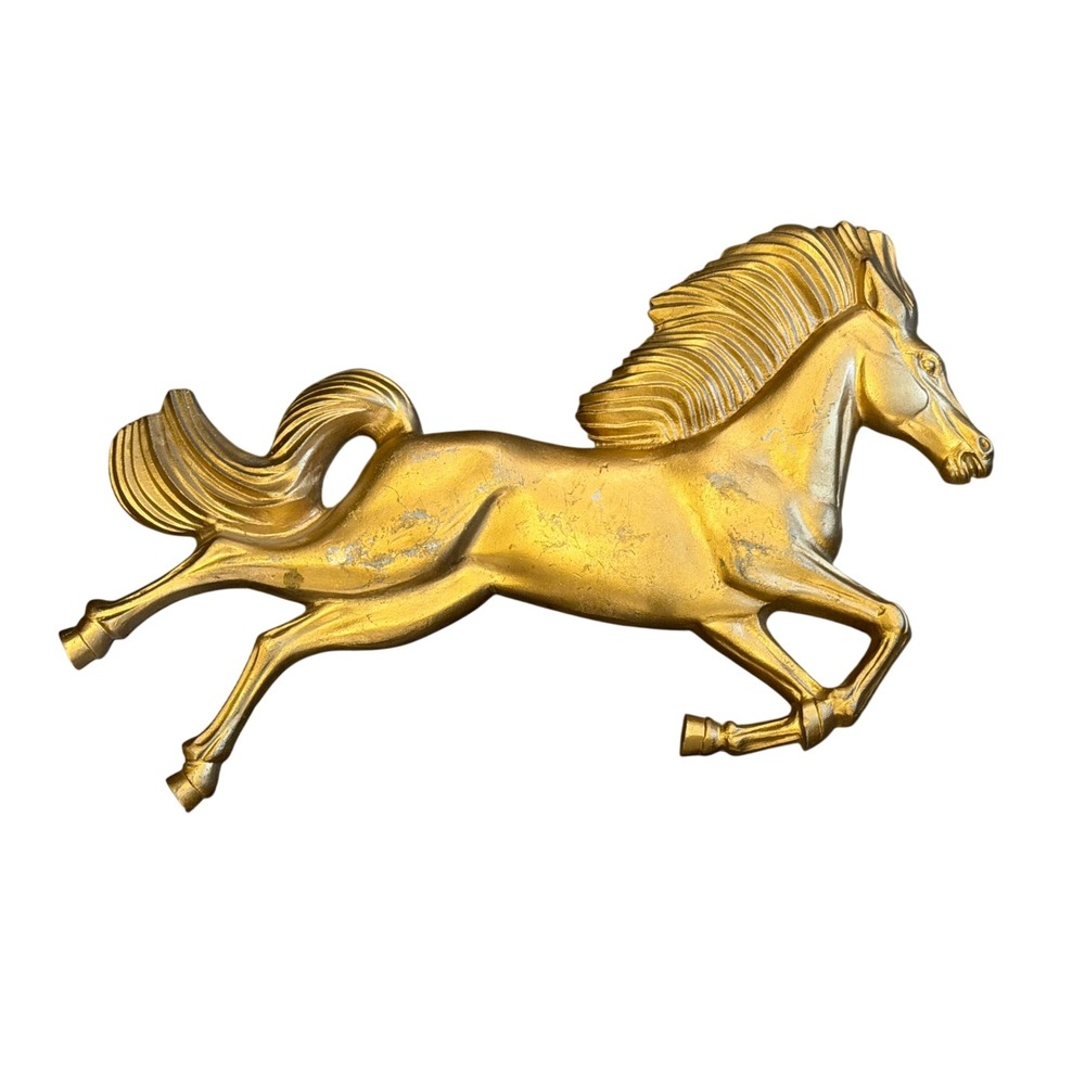 Vintage 1970s H.J. Wilkie Cast Metal Gold Stallion Wall Art Plaque